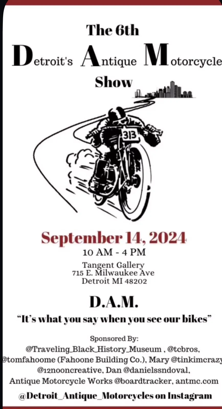The poster for the 6th Detroit's Antique Motorcycle Show, September 14, 2024