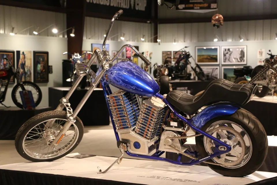 The Shandoka electric chopper on the floor at Motorcycles as Art, Sturgis Buffalo Chip