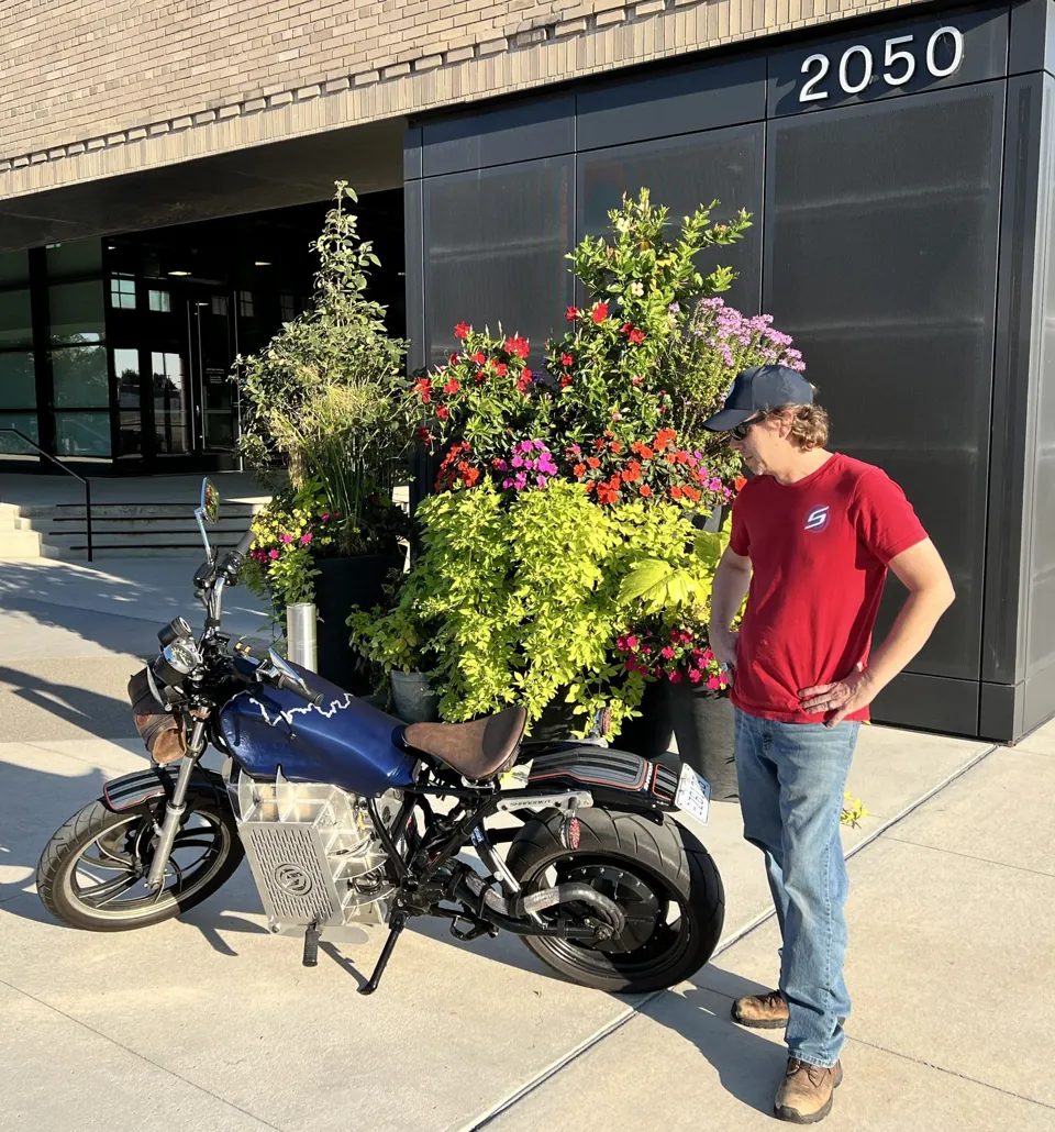 A Shandoka motorcycle outside the 2050 15th Street building in Detroit