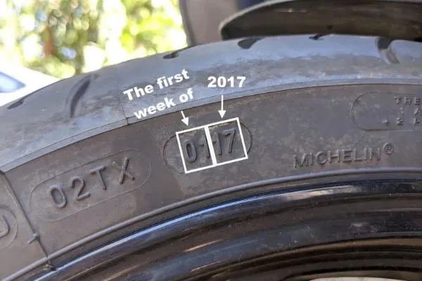 A Michelin sidewall with the date code 0117, the first week of 2017